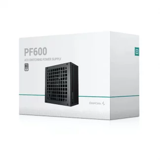 DeepCool PF600 600W PSU, 120mm Silent Hydraulic Bearing Fan, 80 PLUS White, Non Modular, UK Plug, Flat Black Cables