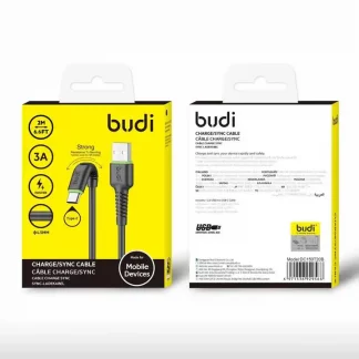 BUDI USB A TO TYPE C 2M BLACK 3A