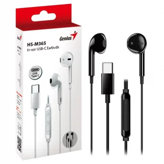 Genius HS-M365B USB-C In-Ear Wired Earbuds with In-Line Microphone and Volume Controls - Black