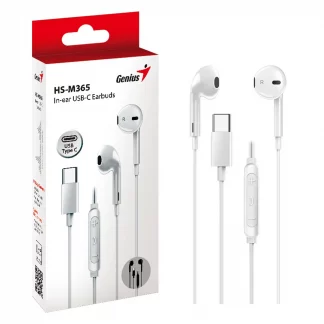 Genius HS-M365W USB-C In-Ear Wired Earbuds with In Line Microphone and Volume Controls - White
