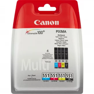 Canon CLI-551 Multi-pack Ink Cartridge - Black, Cyan, Magenta, Yellow - Inkjet - 4 Blister Pack