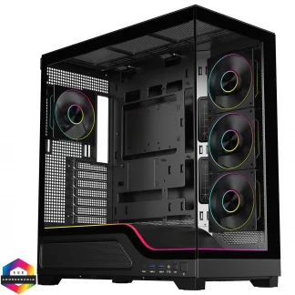 Powercool Pulsar Black ATX Gaming Case With Tempered Glass Panels With 4 x PWM ARGB Fans and 9 Port PWM Hub and RF Remote Included
