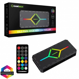 V4.0 ARGB PWM 9 Port Black Fan Hub With SATA Power and RF Remote - 3pin AURA and VDG (Gigabyte Only)