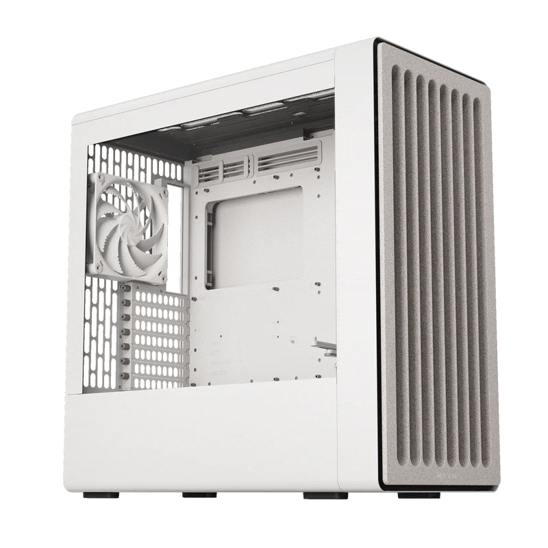 HAVN BF 360 Flow Premium Mid Tower Case - WhiteMid-tower PC case, Versatile fan support, Tempered glass window, 410mm GPU clearance, Full coverage airflow, SimpliCable routing