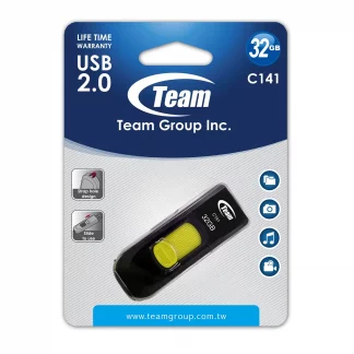 Team 32GB C141 Yellow USB 2.0 Memory Pen, Retractable Design, Ultra-thin 9.5mm