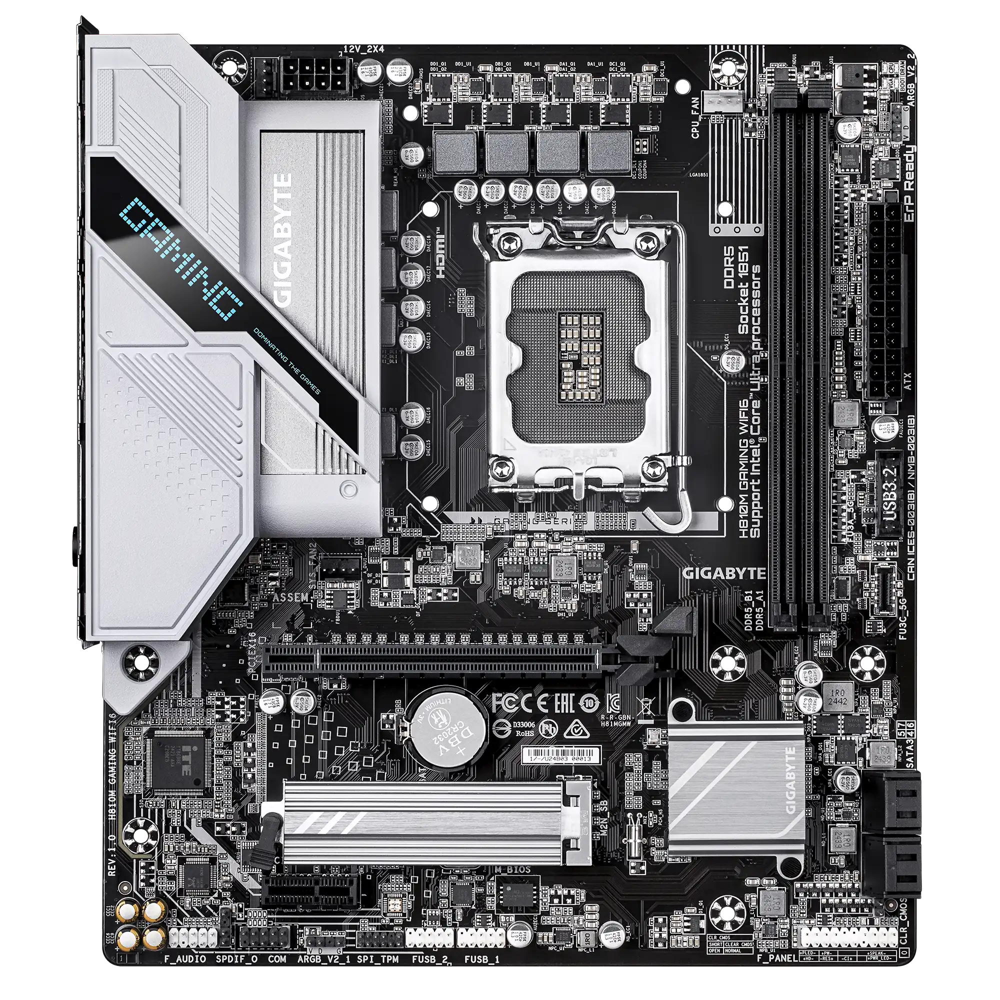 Gigabyte H810M GAMING WIFI6 Intel 1851 Socket Motherboard, Micro-ATX, 2x DDR5 Slots, 1x M.2 Socket, Fitted I/O Shield, 2.5GbE LAN, Wi-Fi 6, 1x DisplayPort / 1x HDMI Port - Image 3