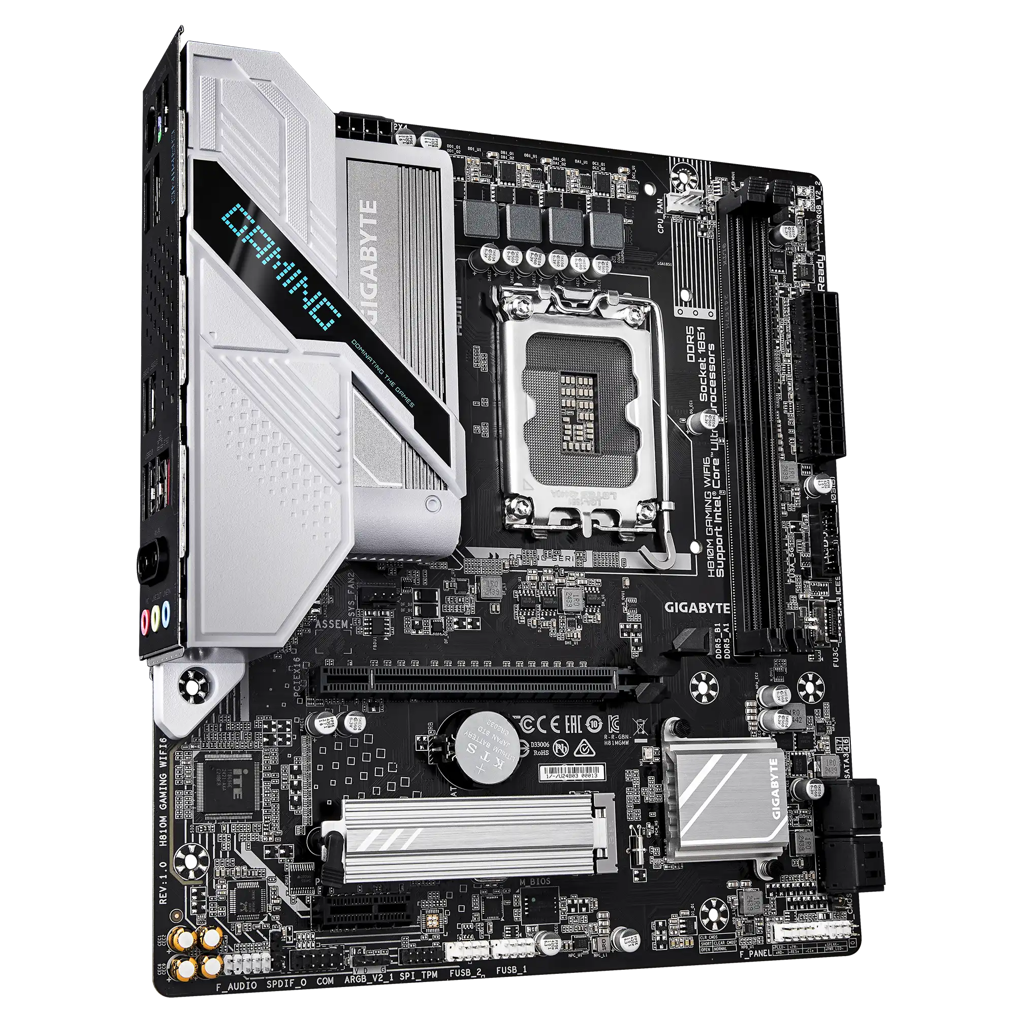 Gigabyte H810M GAMING WIFI6 Intel 1851 Socket Motherboard, Micro-ATX, 2x DDR5 Slots, 1x M.2 Socket, Fitted I/O Shield, 2.5GbE LAN, Wi-Fi 6, 1x DisplayPort / 1x HDMI Port