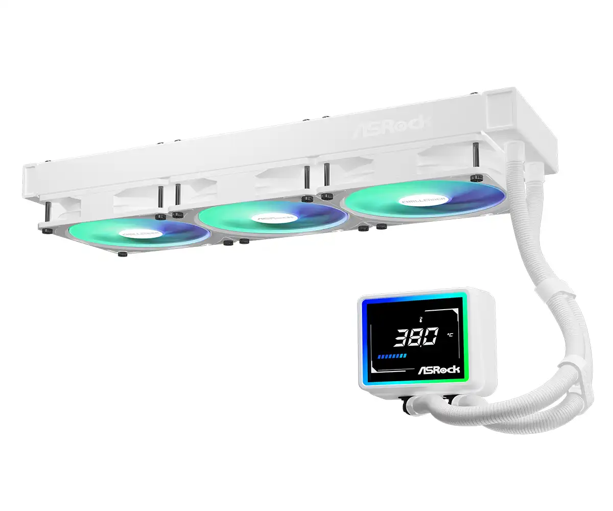 ASRock Challenger 360 Digital White AIO Liquid CPU Cooler, 360mm Radiator, Triple 120mm PWM ARGB Fans, 3" Digital Display, Intel LGA1700/1851 & AMD AM5/AM4 Compatible - Image 4