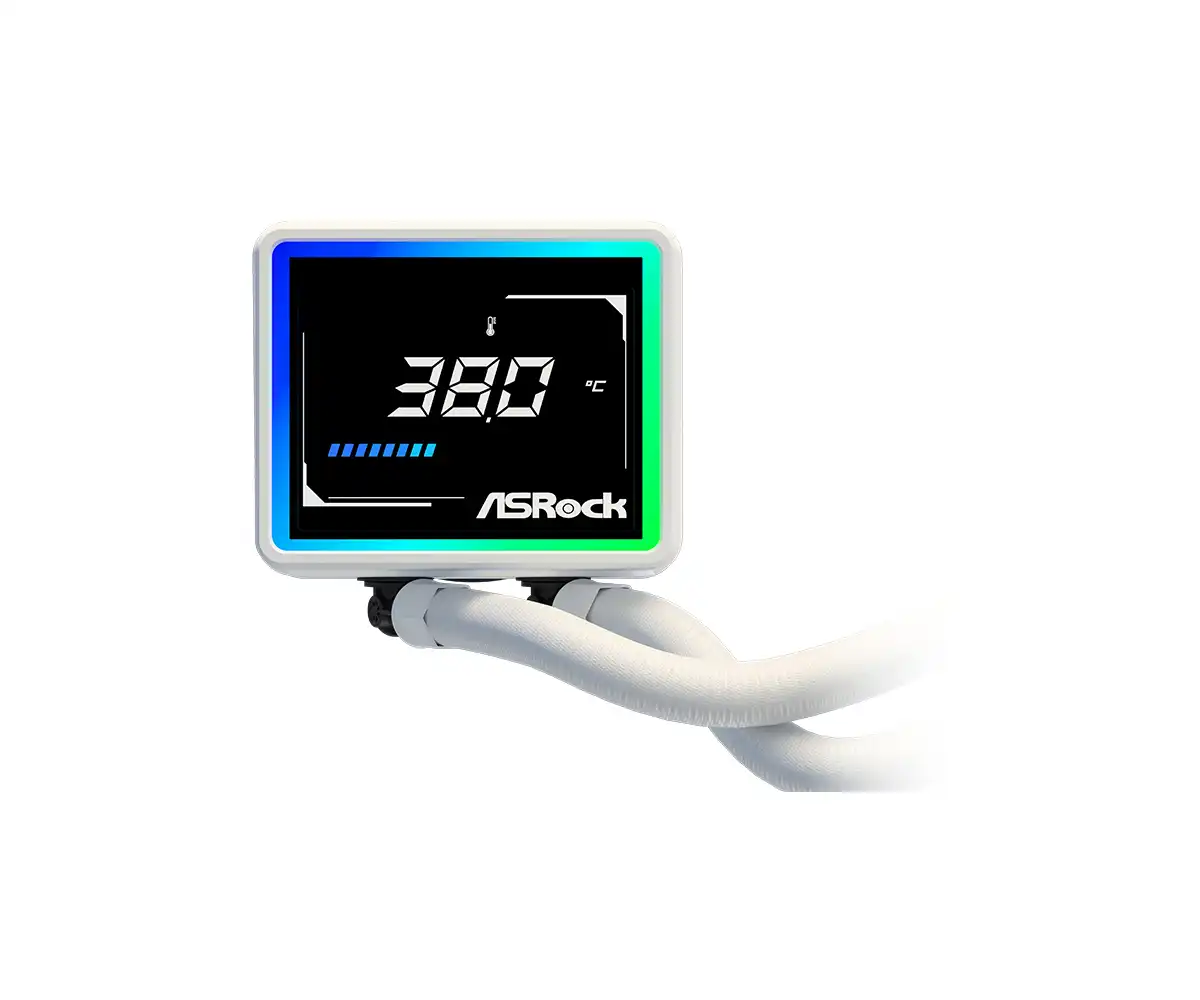 ASRock Challenger 360 Digital White AIO Liquid CPU Cooler, 360mm Radiator, Triple 120mm PWM ARGB Fans, 3" Digital Display, Intel LGA1700/1851 & AMD AM5/AM4 Compatible - Image 6