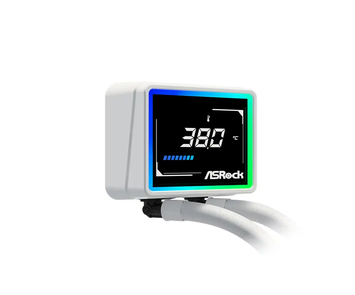 ASRock Challenger 360 Digital White AIO Liquid CPU Cooler, 360mm Radiator, Triple 120mm PWM ARGB Fans, 3" Digital Display, Intel LGA1700/1851 & AMD AM5/AM4 Compatible - Image 7