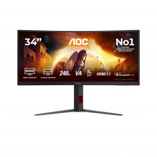 AOC Gaming CU34G4Z - LED monitor - gaming - curved - 34" - 3440 x 1440 WQHD @ 240 Hz - Fast VA - 450 cd/m² - 2500:1 - DisplayHDR 400 - 0.5 ms - 2xHDMI, DisplayPort - black, red