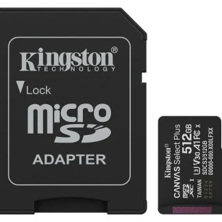Kingston Technology 512GB microSDXC Canvas Select Plus Gen3 150MB/s A1 Card + Adapter. Class 10.