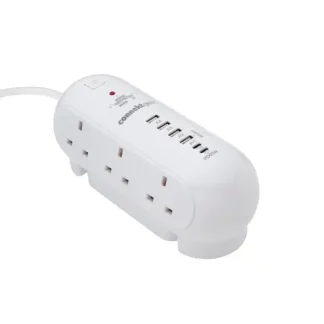 2m Desktop 6 Way Surge Protector with 4x USB A 2x USB C & 65W Power Deliver