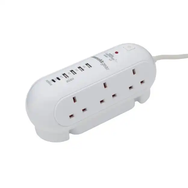 2m Desktop 6 Way Surge Protector with 4x USB A 2x USB C & 65W Power Deliver - Image 2