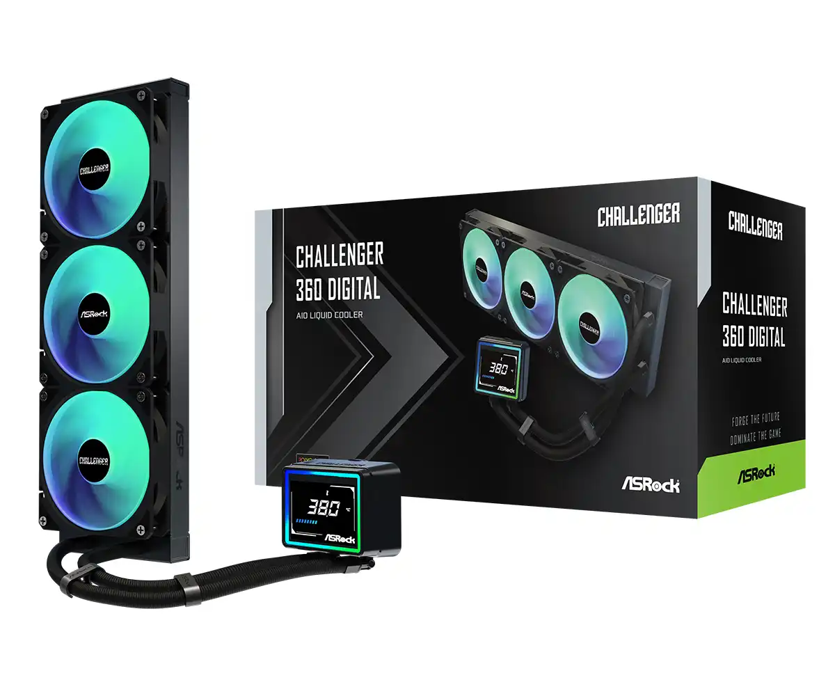 ASRock Challenger 360 Digital Black AIO Liquid CPU Cooler, 360mm Radiator