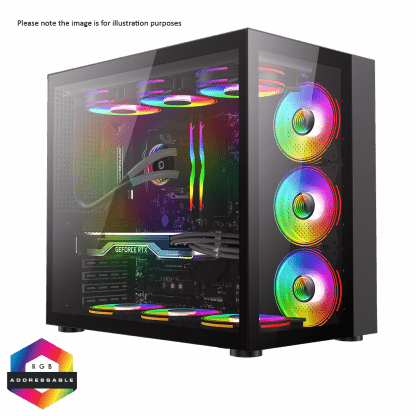 Infinity Mid-Tower ATX PC Black Gaming Case Bundle With 6 x ARGB Fans Included
