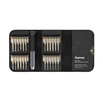 Hama 24-in-1 Mini Screwdriver Setn1 x stable aluminium handle with slip-resistant, ribbed surfacen9 x 'Torque' interchangeable bitsn4 x 'Hex socket' interchangeable bitsn3 x 'Cross-head' interchangeable bitsn3 x 'Slot-head' interchangeable bitsn3 x 'Pentalobe' interchangeable bitsn2 x 'Tri-Wing' interchangeable bits