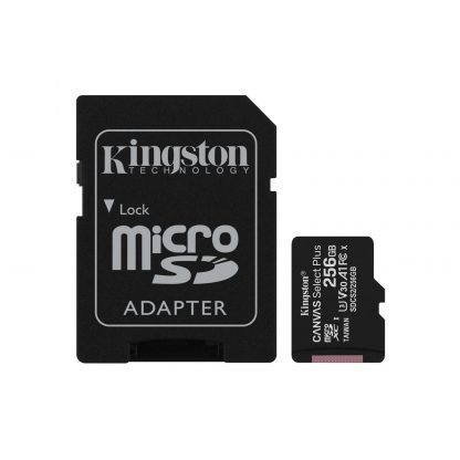 Kingston Canvas Select 256 GB Class 10/UHS-I (U1) microSDXC with SD adapter - 80 MB/s Read - 10 MB/s Write