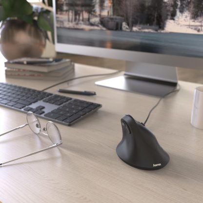 Hama Vertical Ergonomic EMC-500 Wired Optical Mouse, 6 Buttons, Browser Buttons, 1000-1800 DPI, Black *Right Handed version* - Image 3
