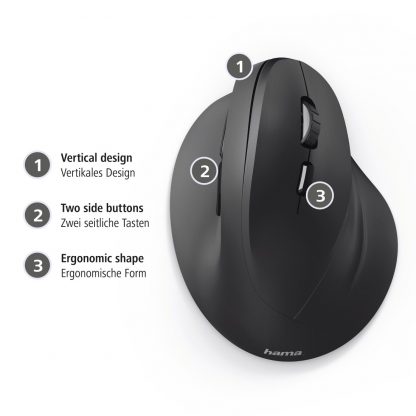 Hama Vertical Ergonomic EMC-500 Wired Optical Mouse, 6 Buttons, Browser Buttons, 1000-1800 DPI, Black *Right Handed version* - Image 4