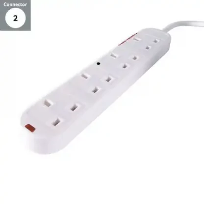 2m 4 Way Surge Protected Power Extension Block - UK Plug to 4 x UK Sockets - White