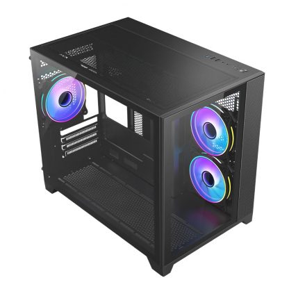 Vida Akira Black ARGB Gaming Case w/ Glass Front & Side, Micro ATX, 3x ARGB Fans, 6-Port PWM ARGB Fan Hub - Image 2