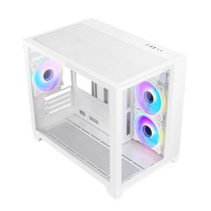 Vida Akira White ARGB Gaming Case w/ Glass Front & Side, Micro ATX, 3x ARGB Fans, 6-Port ARGB PWM Fan Hub - Image 2