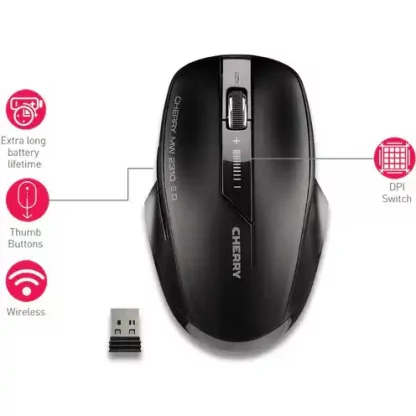 CHERRY MW 2310 2.0 Mouse - Radio Frequency - USB - Optical - 6 Button(s) - Black - 1 Pack - Wireless - 2.40 GHz - 2400 dpi - Scroll Wheel - Symmetrical - Image 4