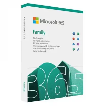 Microsoft 365 Family Medialess 1 Year Subscription 6 UsersWord, Excel, PowerPoint, OneNote, Outlook,Access & Publisher