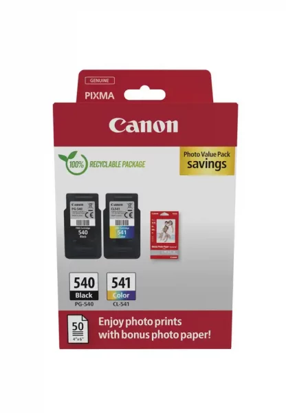 Original Inkjet Ink Cartridge - Black, Cyan, Magenta, Yellow - 2 / Pack - 180 Pages 540 Black, Pages 541 Tri-color With paper pack