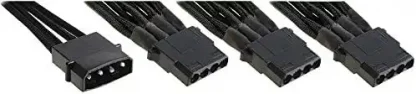Powercool 60cm 4-pin male to 3 x female 4-pin Molex Extension Braided Cable Black