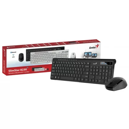 Genius SlimStar 8230 Blutooth 5.3 and 2.4GHz Wireless Keyboard and Mouse Set, 12 Multimedia Function Keys, Full Size UK Layout, Optical Sensor Mouse, 1200dpi, Connect up to 3 devices simultaneously - Image 2