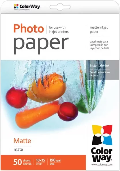 ColorWay Matte 6x4 190gms Photo Paper 50 Sheets
