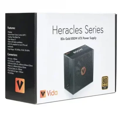 Vida 850W Heracles Black ATX 3.1 Gaming PSU, 80+ Gold, Fully Modular, 14cm Ultra-Quiet FDM Fan, Flat Black Cables, PCIe 5.1, Power Lead Not Included - Image 8