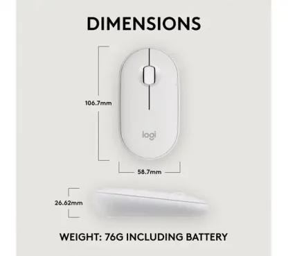 Logitech Pebble 2 M350S Mouse - Bluetooth - Optical - 3 Button(s) - Tonal White - Wireless - 10 m - 4000 dpi - Scroll Wheel - Image 9
