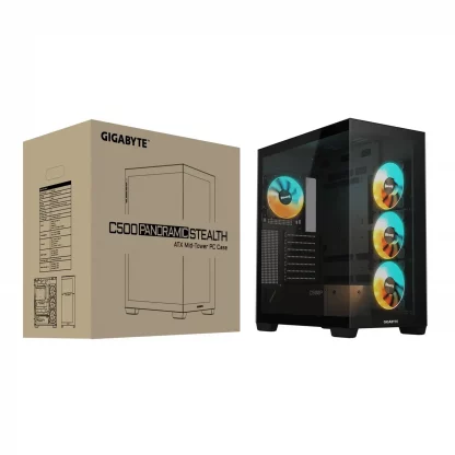 Gigabyte C500 Panoramic Stealth RGB Gaming PC Case, Tempered Glass, Optimized Airflow, ATX/Micro-ATX, Support for Liquid Cooling, Stealth Motherboard Compatible - Image 2