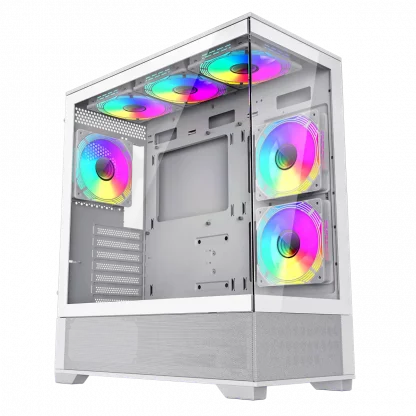 Vista White ATX Gaming Case with Tempered Glass Front and Side Panels with 3 x FN12A-C8I 120mm Infinity Fans Installed - Image 2