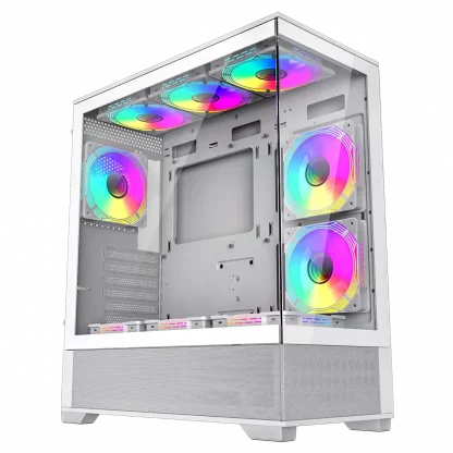 Vista White ATX Gaming Case with Tempered Glass Front and Side Panels with 3 x FN12A-C8I 120mm Infinity Fans Installed - Image 3