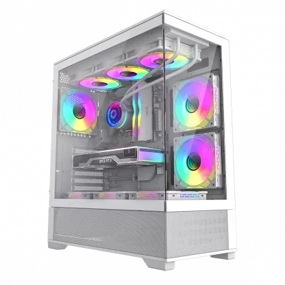Vista White ATX Gaming Case with Tempered Glass Front and Side Panels with 3 x FN12A-C8I 120mm Infinity Fans Installed - Image 4