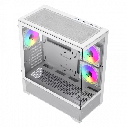 Vista White ATX Gaming Case with Tempered Glass Front and Side Panels with 3 x FN12A-C8I 120mm Infinity Fans Installed - Image 7
