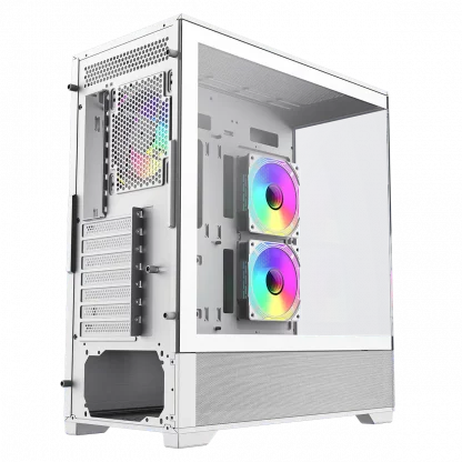 Vista White ATX Gaming Case with Tempered Glass Front and Side Panels with 3 x FN12A-C8I 120mm Infinity Fans Installed - Image 9