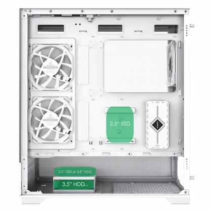 Vista White ATX Gaming Case with Tempered Glass Front and Side Panels with 3 x FN12A-C8I 120mm Infinity Fans Installed - Image 15