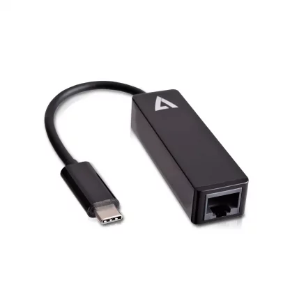 V7 Black Gigabit Ethernet Adapter USB-C Male to RJ45 Female
