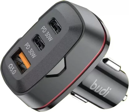 Budi PD 60w MAX Type C X2 Type A X 1 car charger