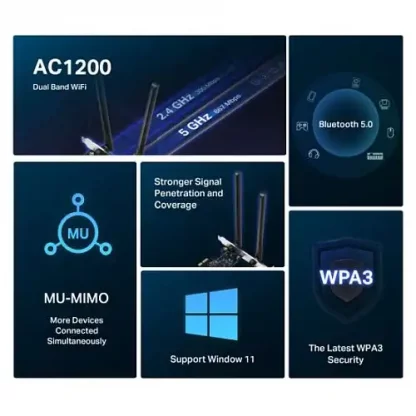 Mercusys (MA30E) AC1200 Dual Band Wi-Fi Bluetooth PCI Express Adapter, Bluetooth 5.0, MU-MIMO, WPA3 Security - Image 3