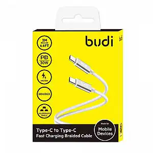 Budi USB type C to type C 2m Braided white PD30W