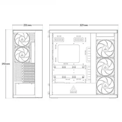 Arctic Xtender (VG White) Case w/ Clear Glass Side and Front, E-ATX, 5x ARGB Fans, ARGB PSU Shroud, Mesh Airflow, GPU Vertical Mount, USB-C 10Gbps - Image 9