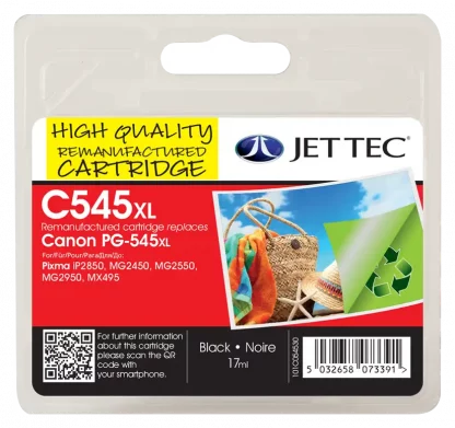 JetTec Compatible Canon PG-545XL Ink Cartridge - Black - Inkjet - 400 Page - MG2450nMG2550