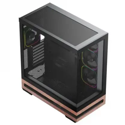 Vida Elegance Black ARGB Gaming Case w/ Glass Side & Front, ATX, Real Wood PSU Shroud, 4x ARGB PWM Fans, Fan Hub & Remote, USB-C 10Gbps, Asus BTF Compatible - Image 2