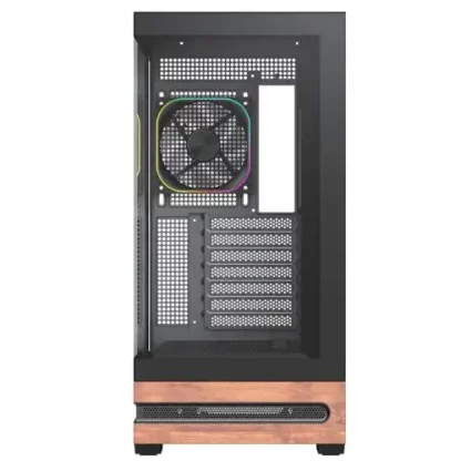 Vida Elegance Black ARGB Gaming Case w/ Glass Side & Front, ATX, Real Wood PSU Shroud, 4x ARGB PWM Fans, Fan Hub & Remote, USB-C 10Gbps, Asus BTF Compatible - Image 3